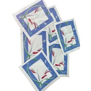 Vintage 50s Simtex 6 Placemats Butterflies Wheat Design Blue Border Vibrant